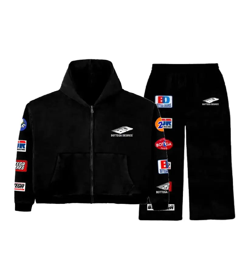 Bottega Desires Grey Patches Zip Tracksuit Black